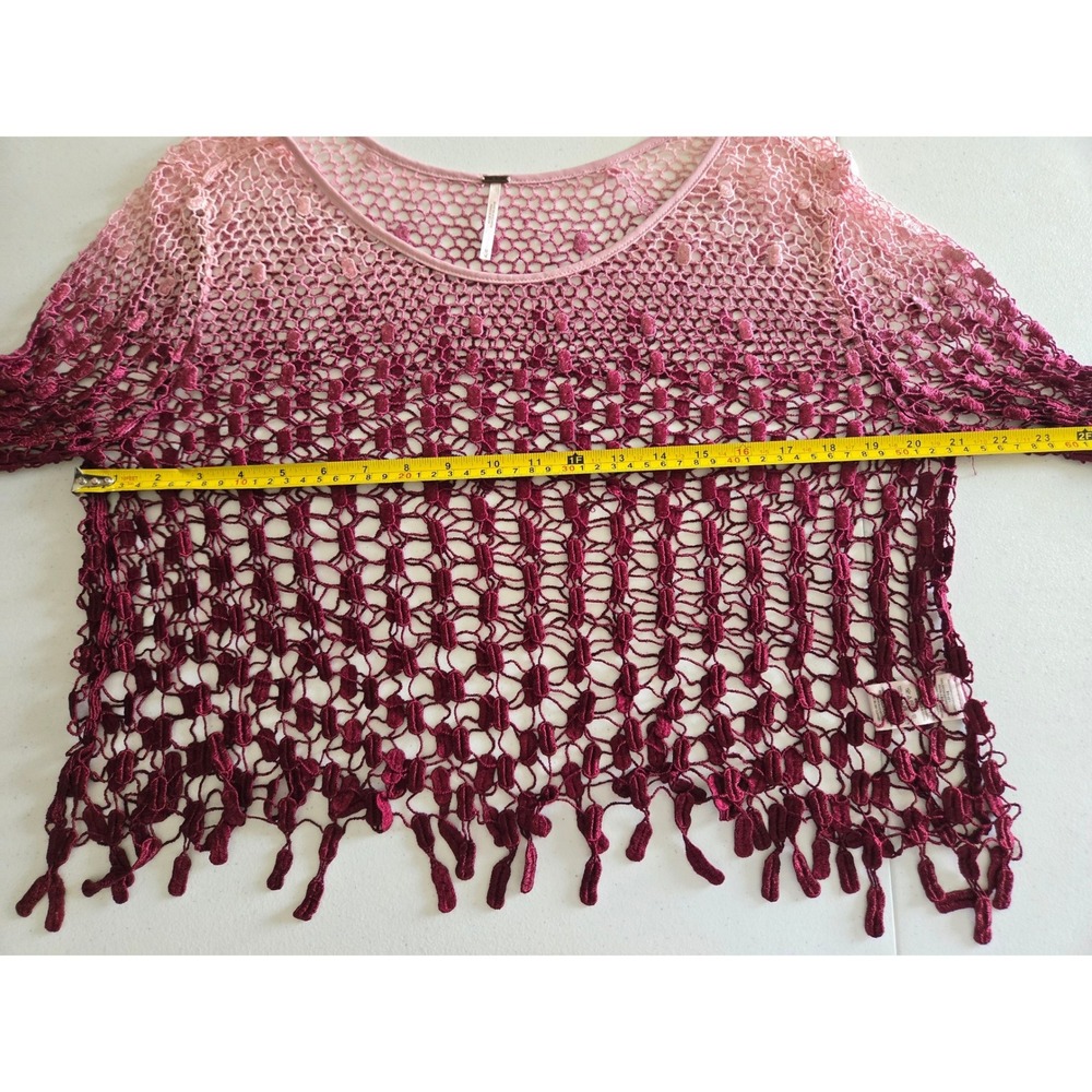 Free People Pink Ombre Mesh Fringe Top Medium Boho Festival Fairy Sheer Romantic - Picture 9 of 12